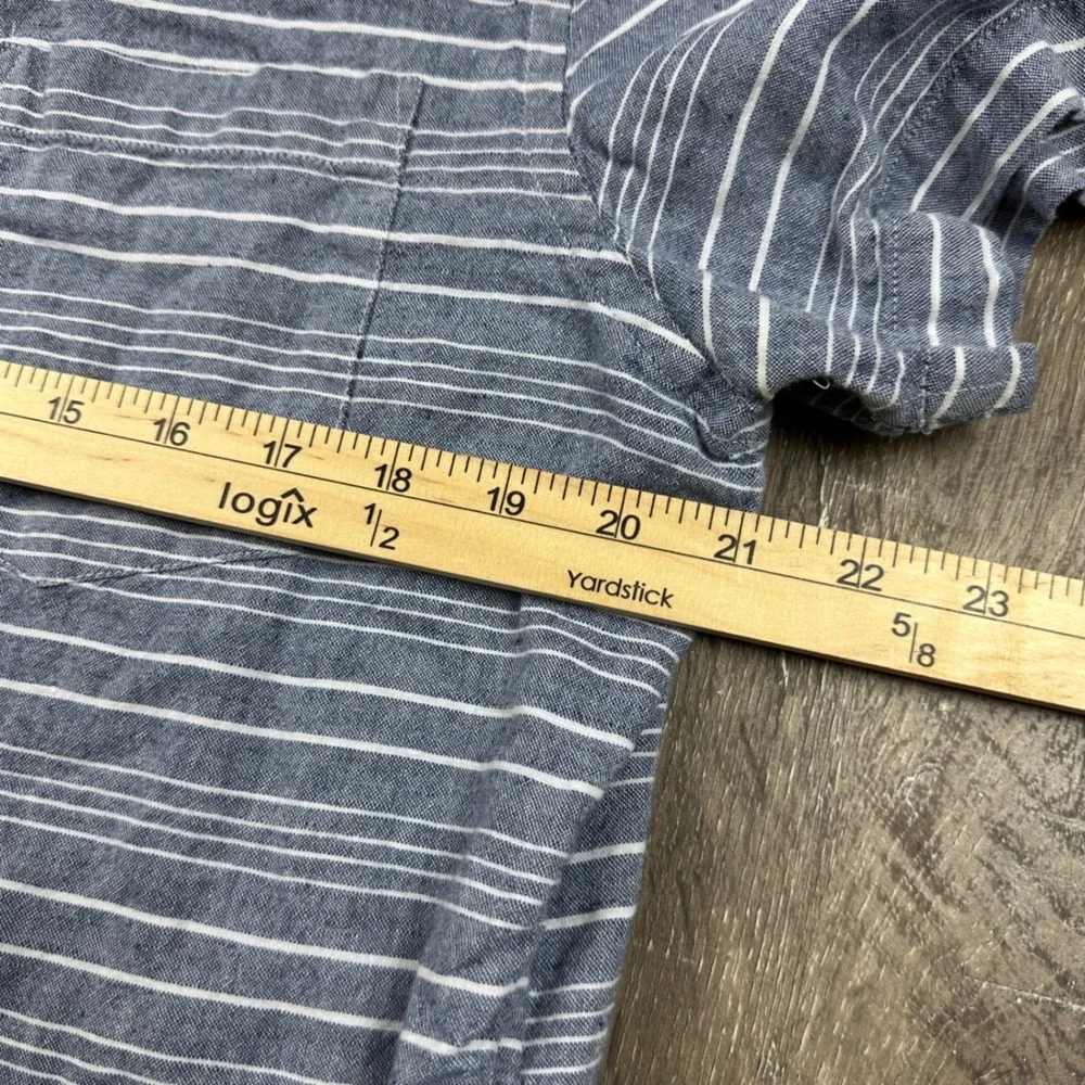 Banana Republic Mens Large Blue‎ White Striped Linen Cotton Short Sleeve Shirt